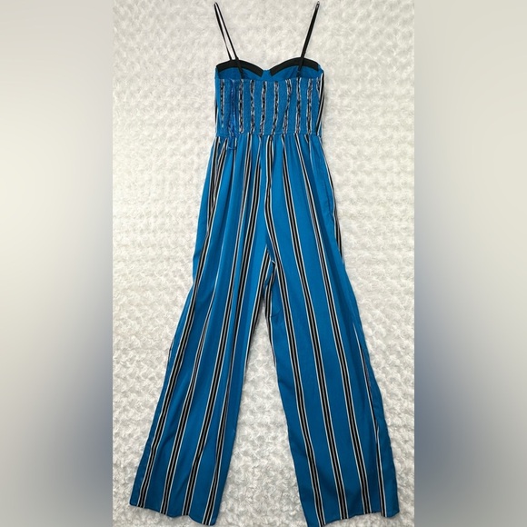 Band of Gypsies Woman's L Moissanite Black Blue& White Striped Corset Jumpsuit - Picture 2 of 12